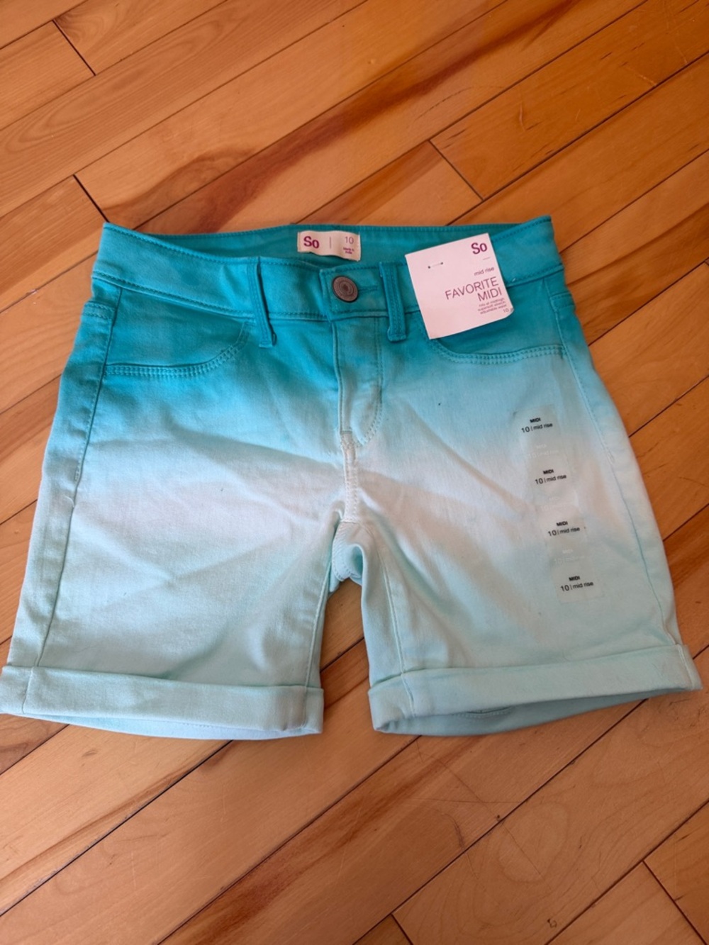 Girls Size 10 SO Ombre Teal-to-White Girls' Mid-Rise Jean Shorts